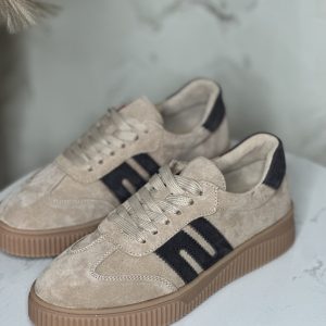 Damskie beżowe sneakersy skóra naturalna